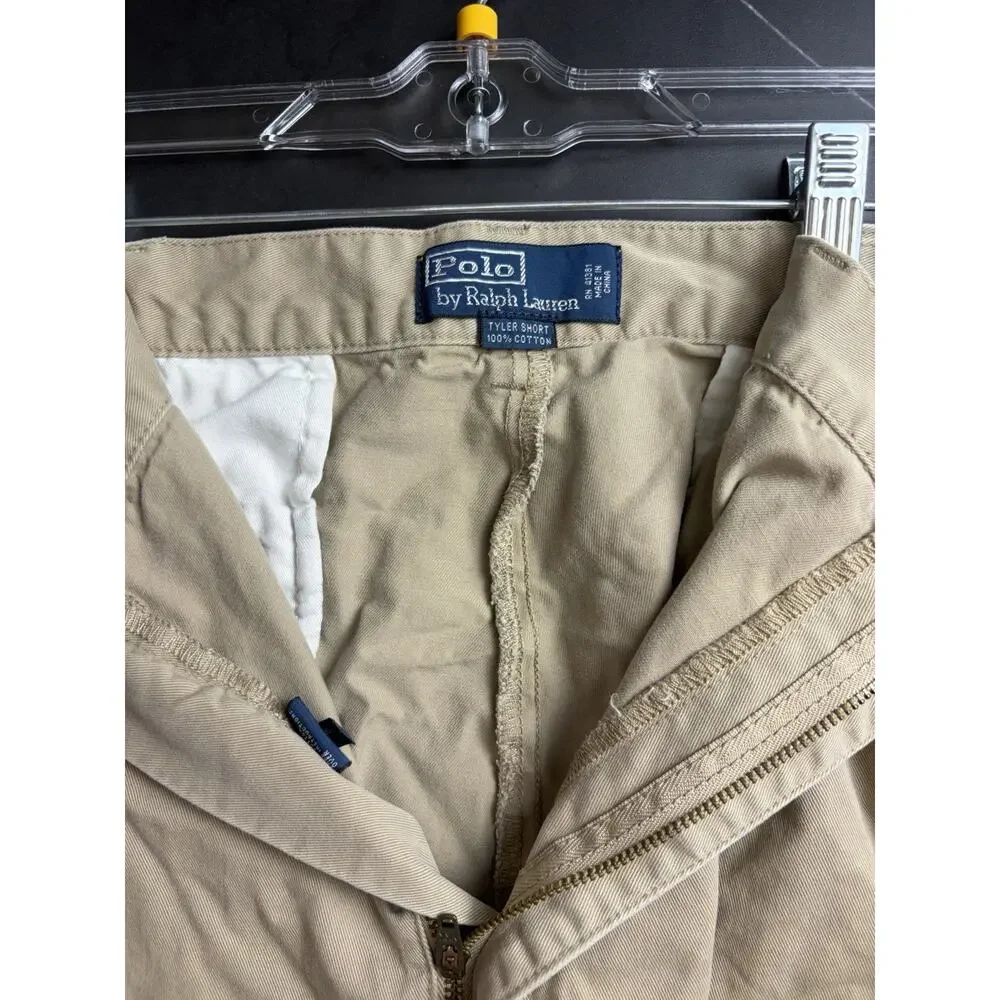 VTG Polo Ralph Lauren Tyler Shorts Men’s 42 Khaki Pleated Chino 100% Cotton